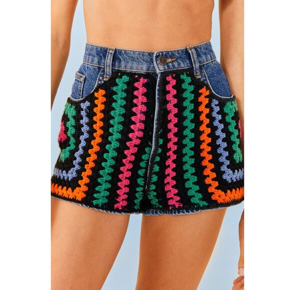 FARM Rio Multicolor Crochet Jean Shorts - Picture 1 of 7
